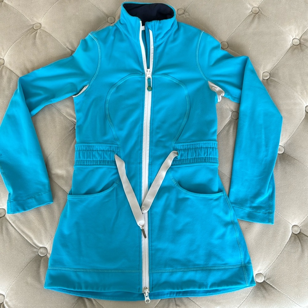 Blue Lululemon long jacket with cinched waist